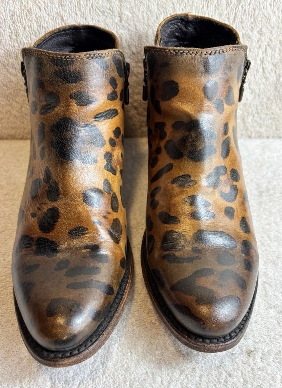 Liberty Black Ankle Boots Studded Leopard Animal Print Leather US 7
